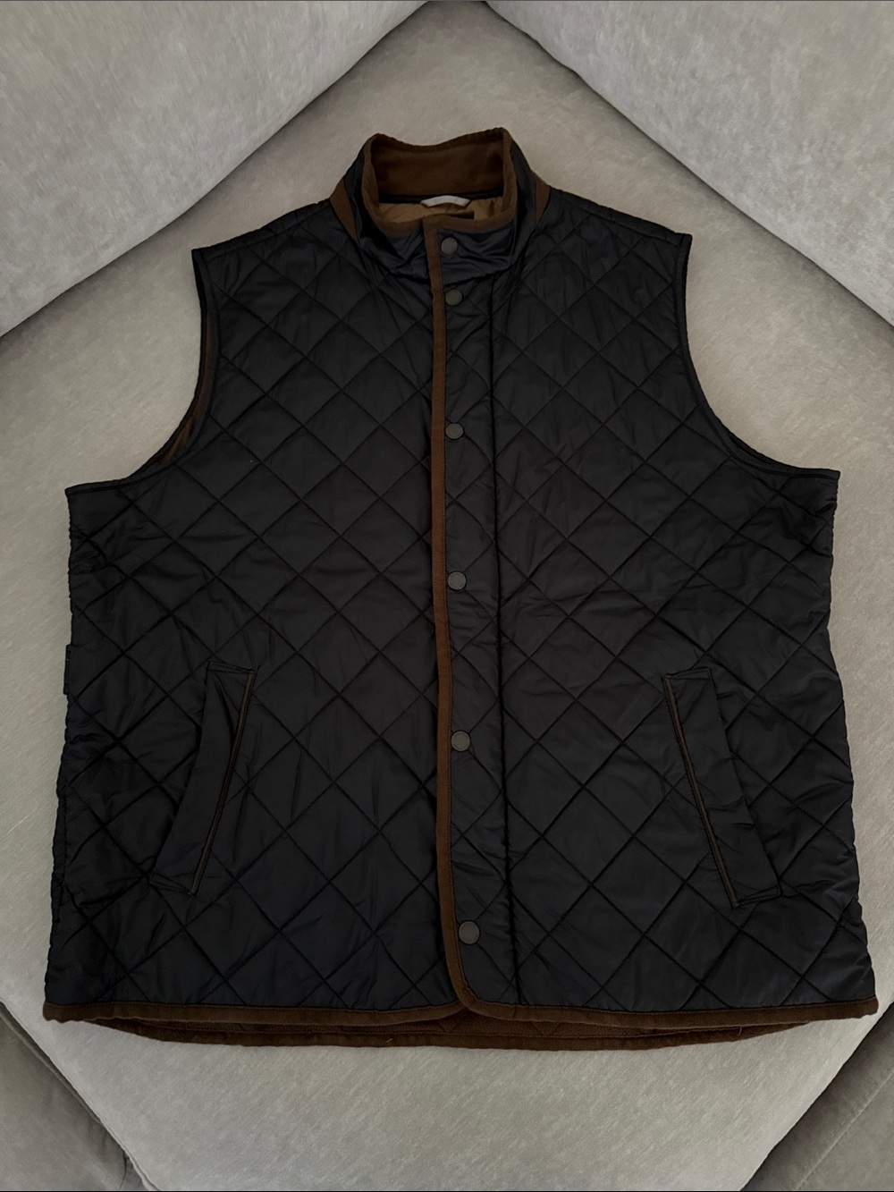 Peter Millar Quilted Black Vest with Brown Trim